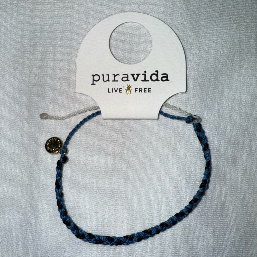 Pura Vida Braided Blue Black and White Friendship Bracelet Sliding Closure